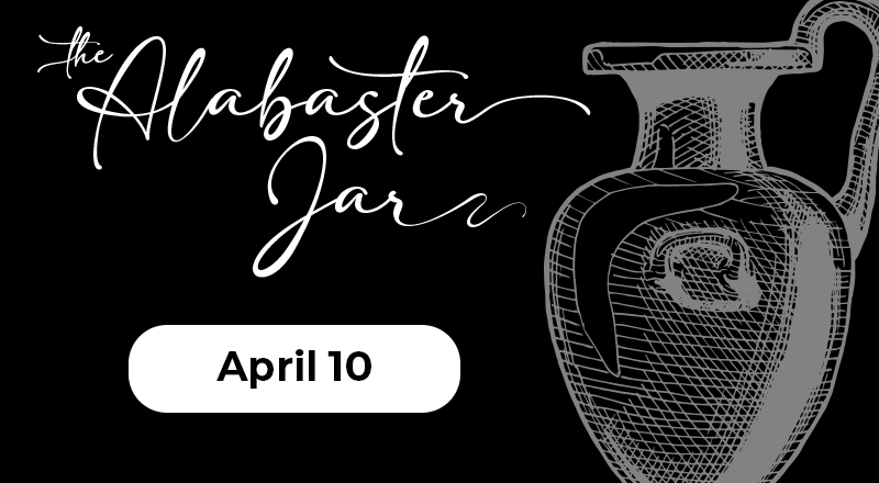 grey jar illustration on black background with text "Alabaster Jar"